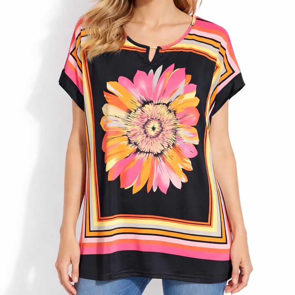Serengeti Black Top with Pink and Yellow Floral Design